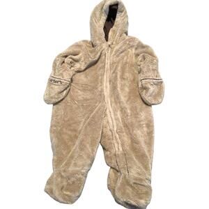 Carters Infant Bear Hooded One Piece Outfit Beige Zip Up Size 6/9 Months Baby